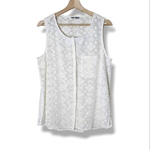 Pleione Sheer Sleeveless Button Up Top Delicate Crochet Size Large